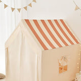 Legetelt stort, beige med stribet tag - som en hyggelig hule til børn