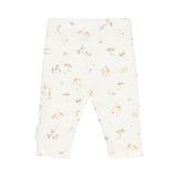 Hvide leggings til baby med små motiver af safari og dyr fra savannen, blød økologisk bomuld fra Little Dutch, her set bagfra.