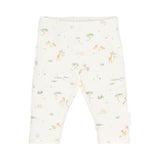 Hvide leggings til baby med små motiver af safari og dyr fra savannen, blød økologisk bomuld fra Little Dutch.