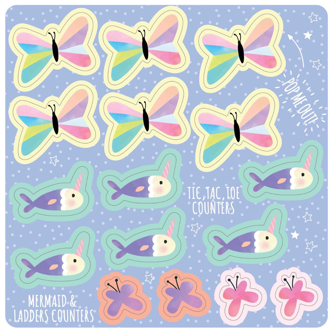 Magnetisk spil 4 i 1 | Fantasi - farverige motiver af sommerfugle og narhvaler til leg og kreativitet.