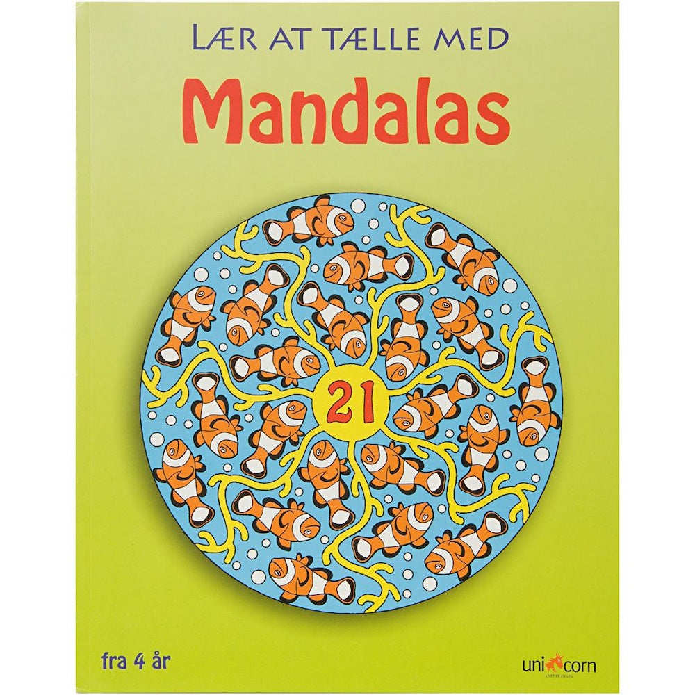 grøn mandalas tegnebog med tal at tegne. En lær tal malebog med flotte motiver.