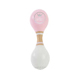 Rosa og hvid maracas i træ fra BamBam med rundt BamBam logo. Dejligt lille instrument til barn fra 18 måneder, fås hos Nordic Simply.