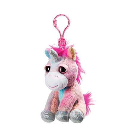 Nøglering med sød enhjørning i lyserøde og blå farver til skoletasken.