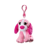 Nøglering af en sød, lyserød hund med klips, perfekt til skoletasken og som samlerobjekt for børn.