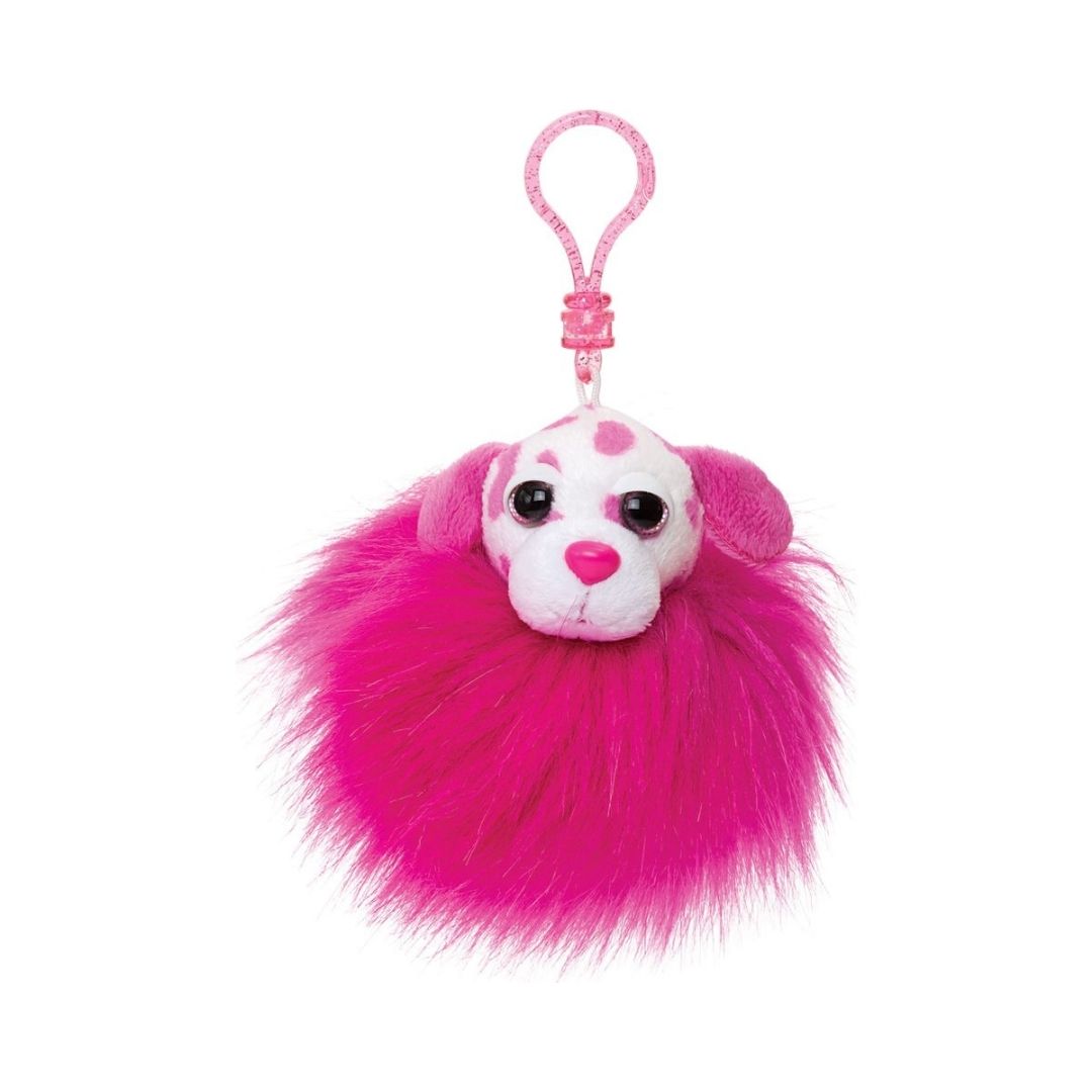 Nøglering med pelsdyr i klare farver, pink hund i plys til skoletasken, sjov og personlig. Perfekt til piger!