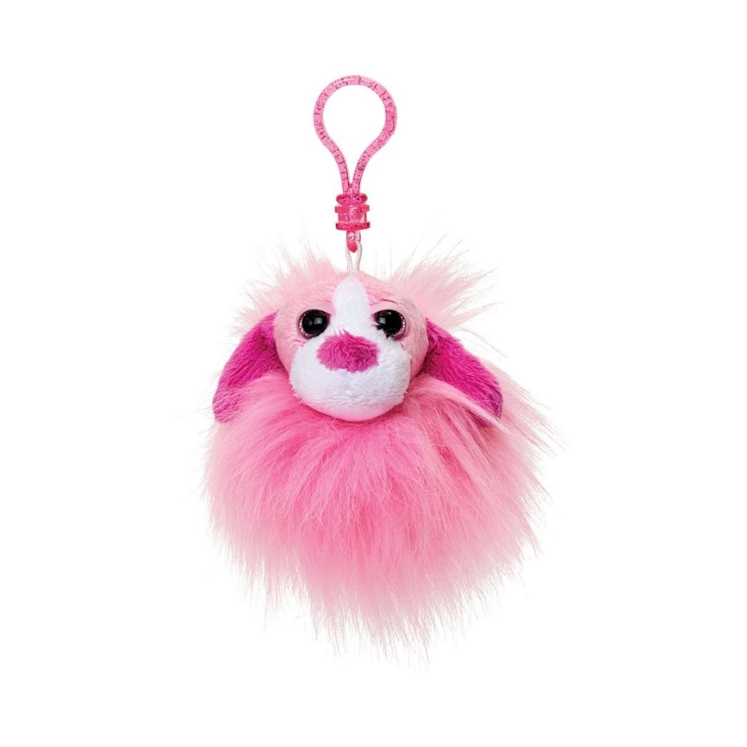Farverig nøglering med pelsdyr i lyserød, perfekt til skoletasken for piger fra 6 til 12 år.