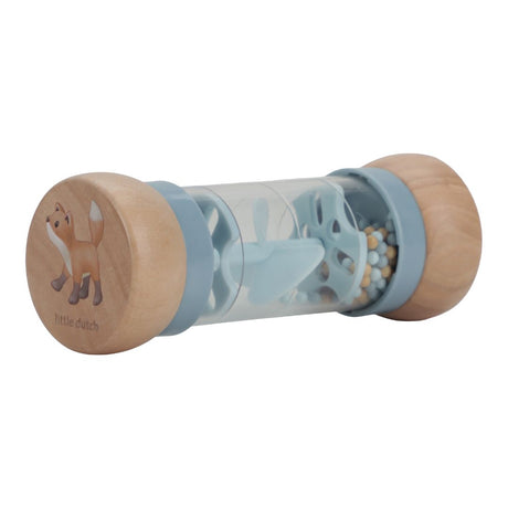 blå regnmager Forest Friends fra Little Dutch i træ med blå perler, dekoreret med ræv for enden, fås hos Nordic Simply