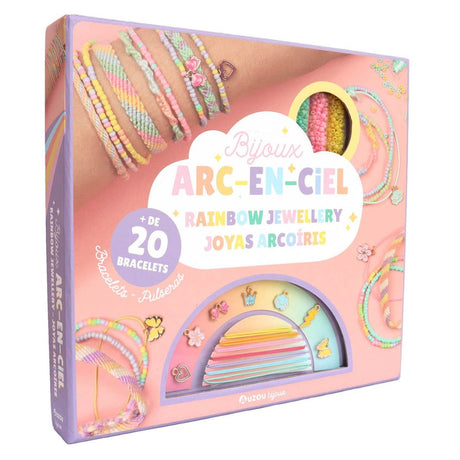 Smykkesæt - Skab 20 regnbue armbånd, farverigt DIY smykkesæt med armbånd og charms fra Auzou.