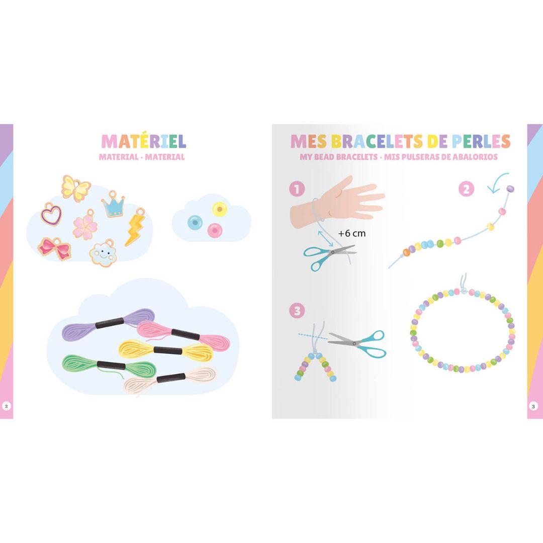 Smykkesæt - Skab 20 regnbue armbånd med farverige tråde, perler og DIY materialer til kreativt smykkeprojekt.