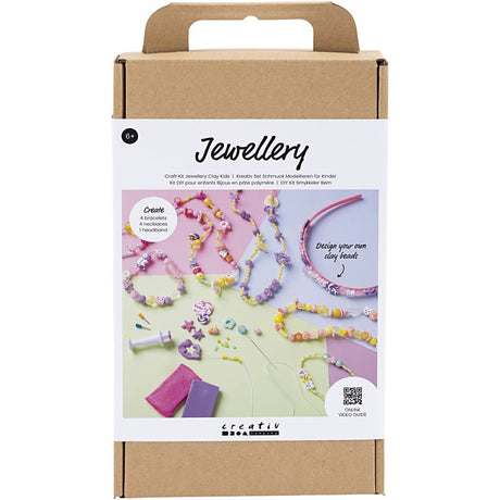 brun høj æske med billede af smykker i perler, armbånd, halskæder og mere. Krea til fordybelse. 