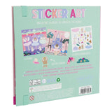 Sticker-art bog bagside  Farverig bog med klistermærker og søde fantasi motiver, perfekt til kreativ leg.