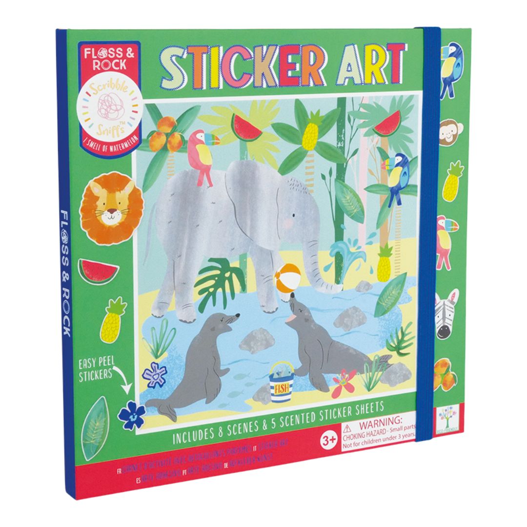 Sticker-art bog | Jungle - Farverig bog med klistermærker og søde jungle motiver, perfekt til kreativ leg.