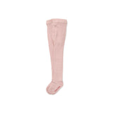 Et par rosa strømpebukser til baby, set på hvid baggrund.