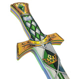 Legesværd konge. Sværd i EVA skum til rolleleg og udklædning, her set med håndtag tæt på. Kongesværd til barn fås hos Nordic Simply