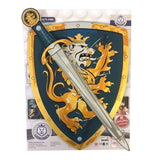 Riddersværd og skjold sæt Noble Knight. Blå skjold med løve og sværd til i skum, set i indpakning. Legesæt fra LionTouch fås hos Nordic Simply