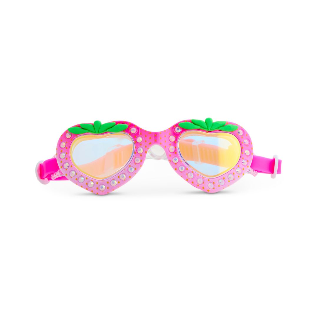 pink svømmebriller med glimmer og glas formet som jordbær fra Bling20, indtag vandet med stil.