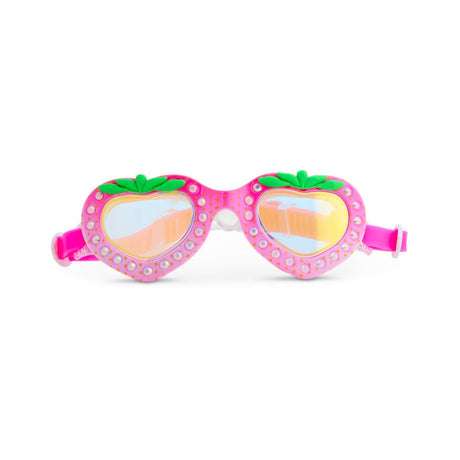 pink svømmebriller med glimmer og glas formet som jordbær fra Bling20, indtag vandet med stil.