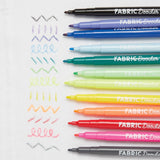 Tekstiltuscher 12 farver farverige markører til kunst og designs på stof, ideel til kreative projekter.