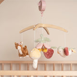 Mobile i træ med musik - Rådyr rosa med søde dyrefigurer og farverige detaljer