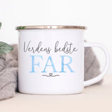 Smuk hvid kop teksten Verdens bedste Far. Står på lyst bord. Perfekt gave til en far du elsker.